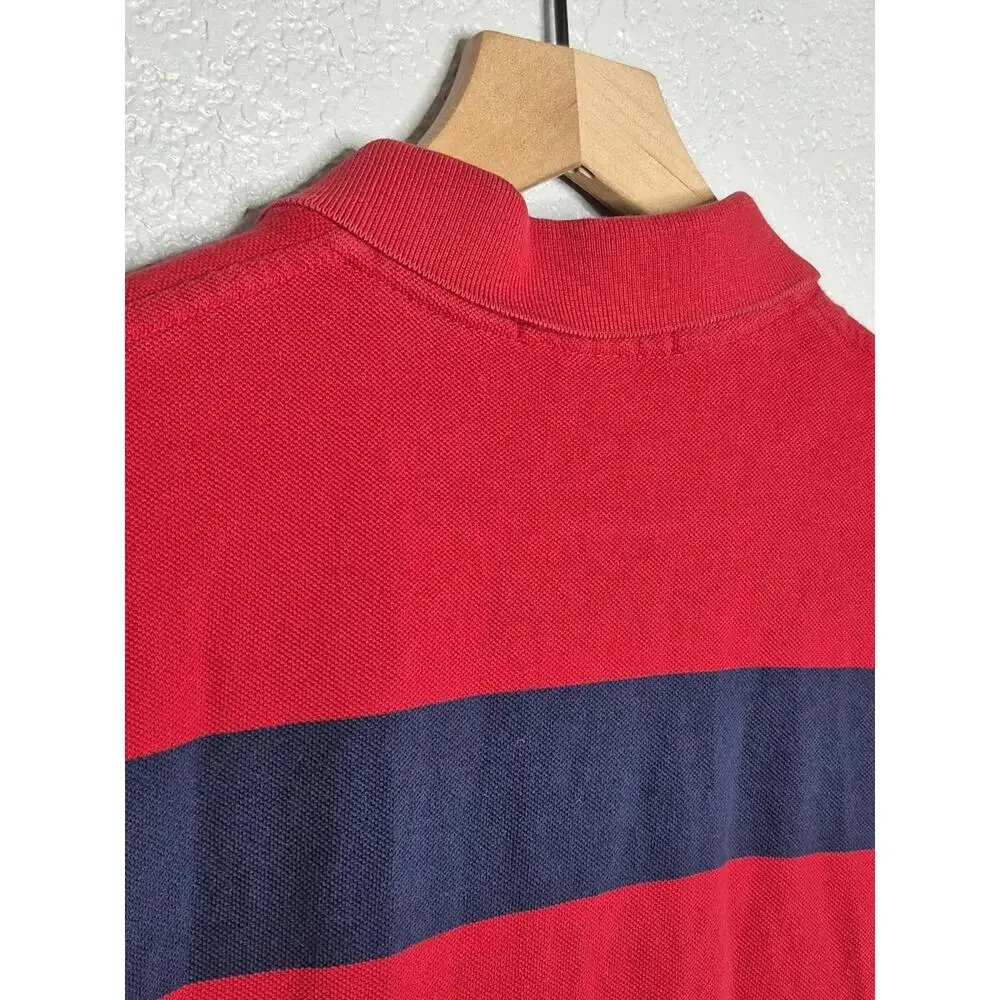 Polo Ralph Lauren Men’s Medium Red Striped Short Sleeve Polo Shirt Cotton...